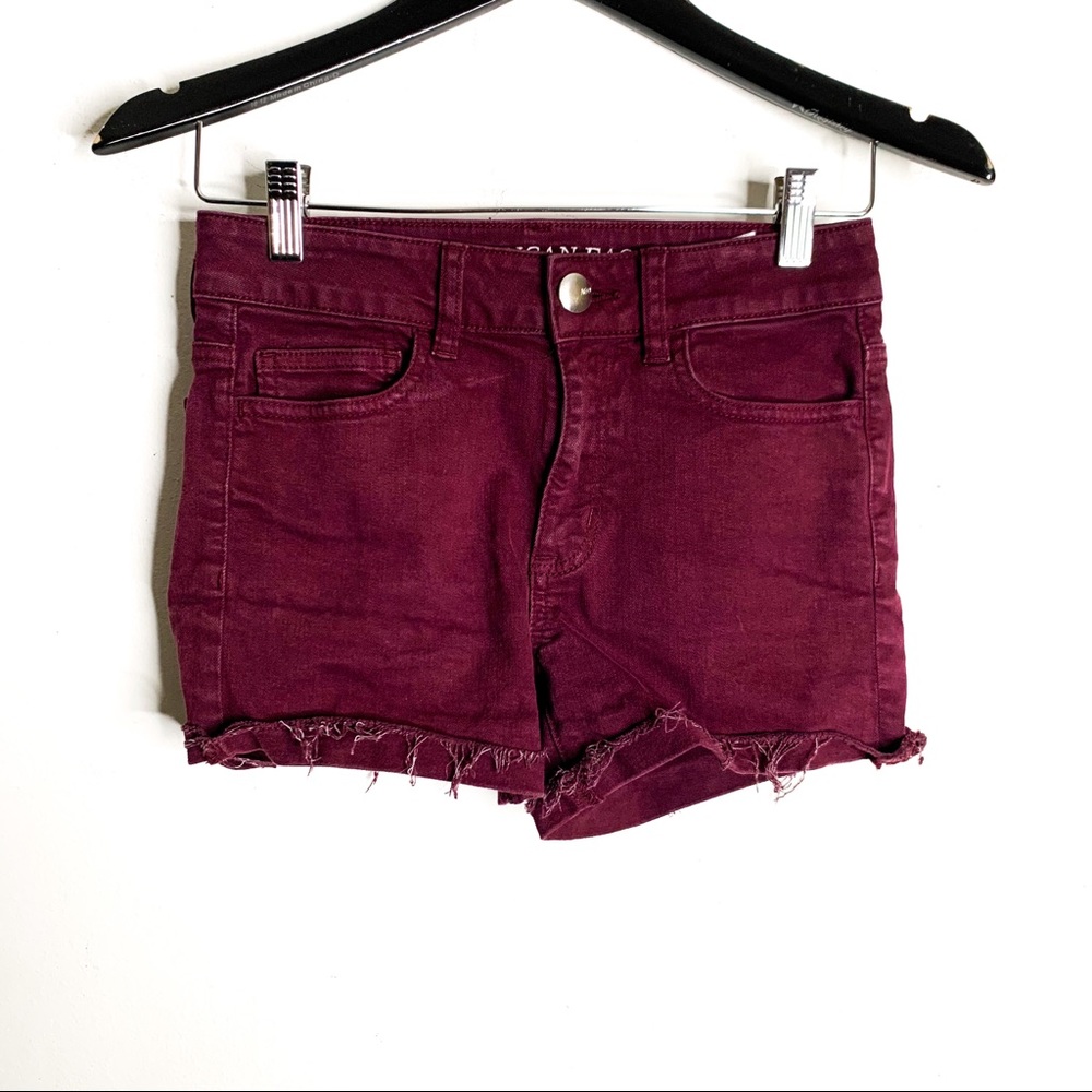 America Eagle Hi-Rise Shortie Shorts Burgundy 2